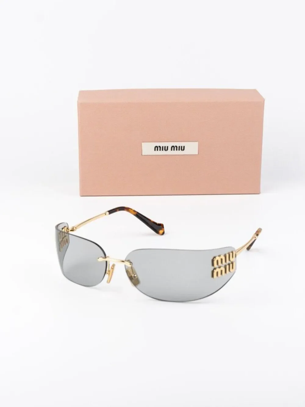Miu Miu Women Sunglasses Gold Grey Rectangle Rimless MUA51S 5AK50K NEW AUTHENTIC